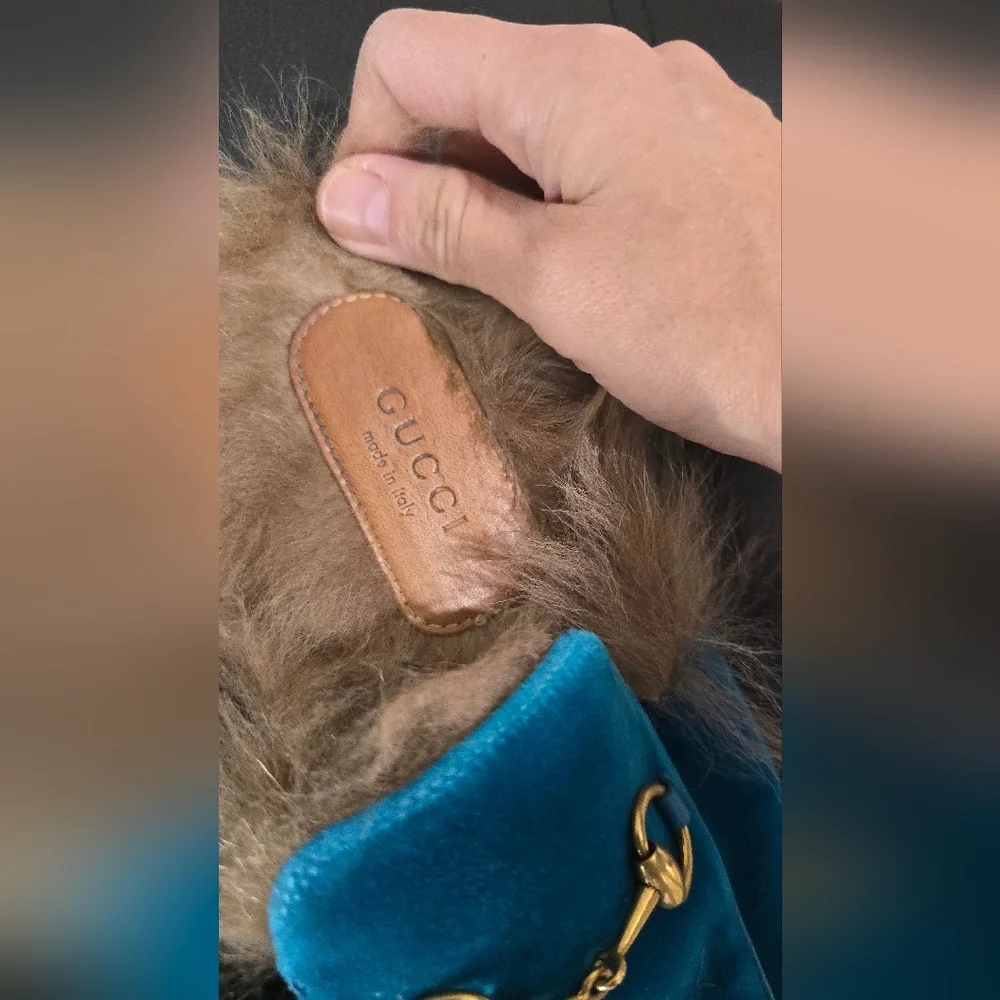 Gucci Teal Velvet Shoes with Brown Leather Detail - Picture 2 of 6